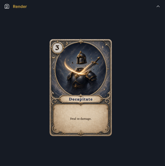 The complete Card Render frame with the rendered Strike card prefab