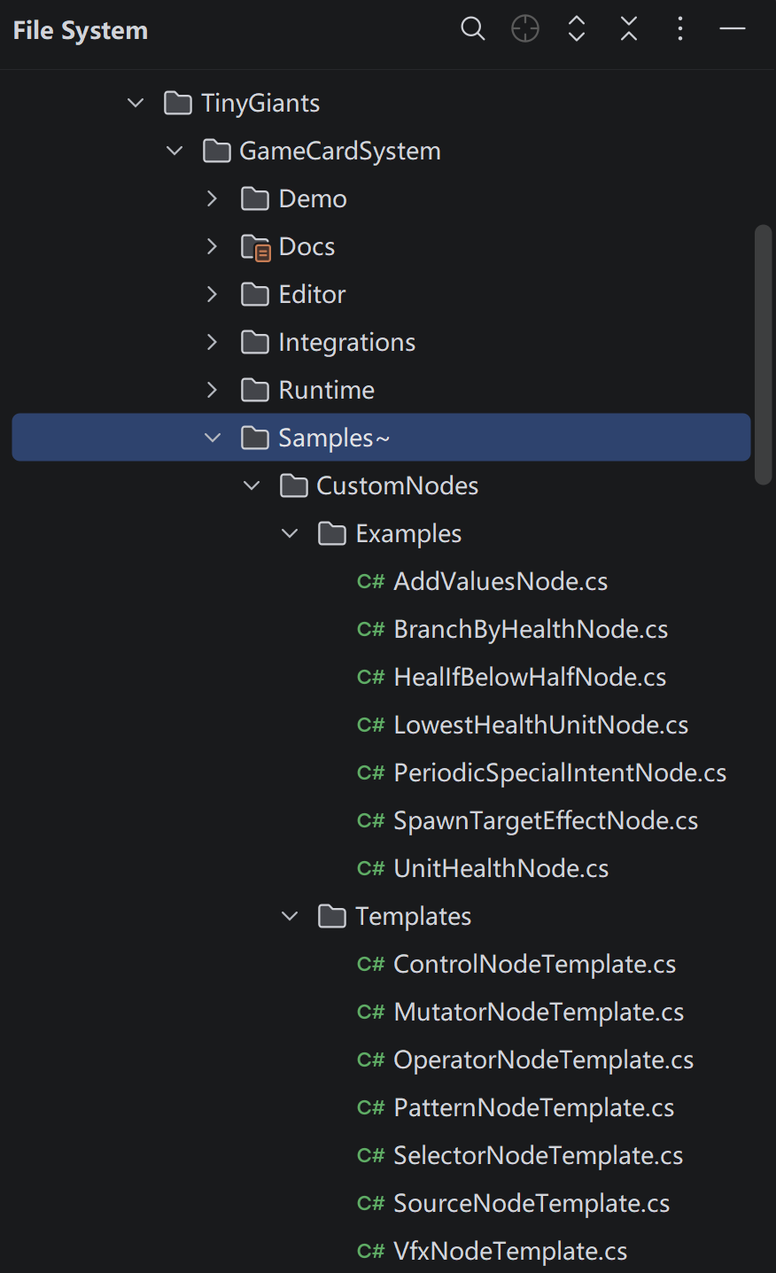 The CustomNodes template and example directories in Rider