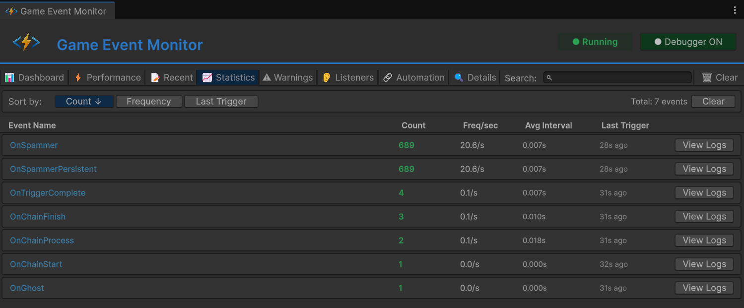 Statistics Tab - Running State