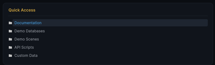 The Quick Access card with common package and custom-data folder links