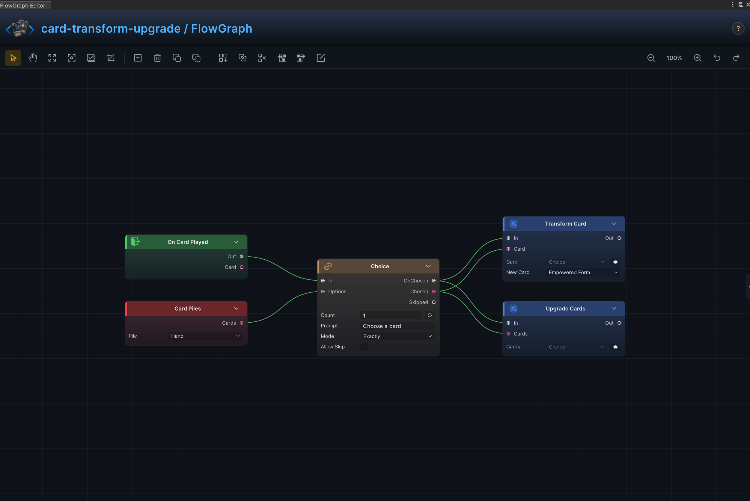 Transform and upgrade cards FlowGraph