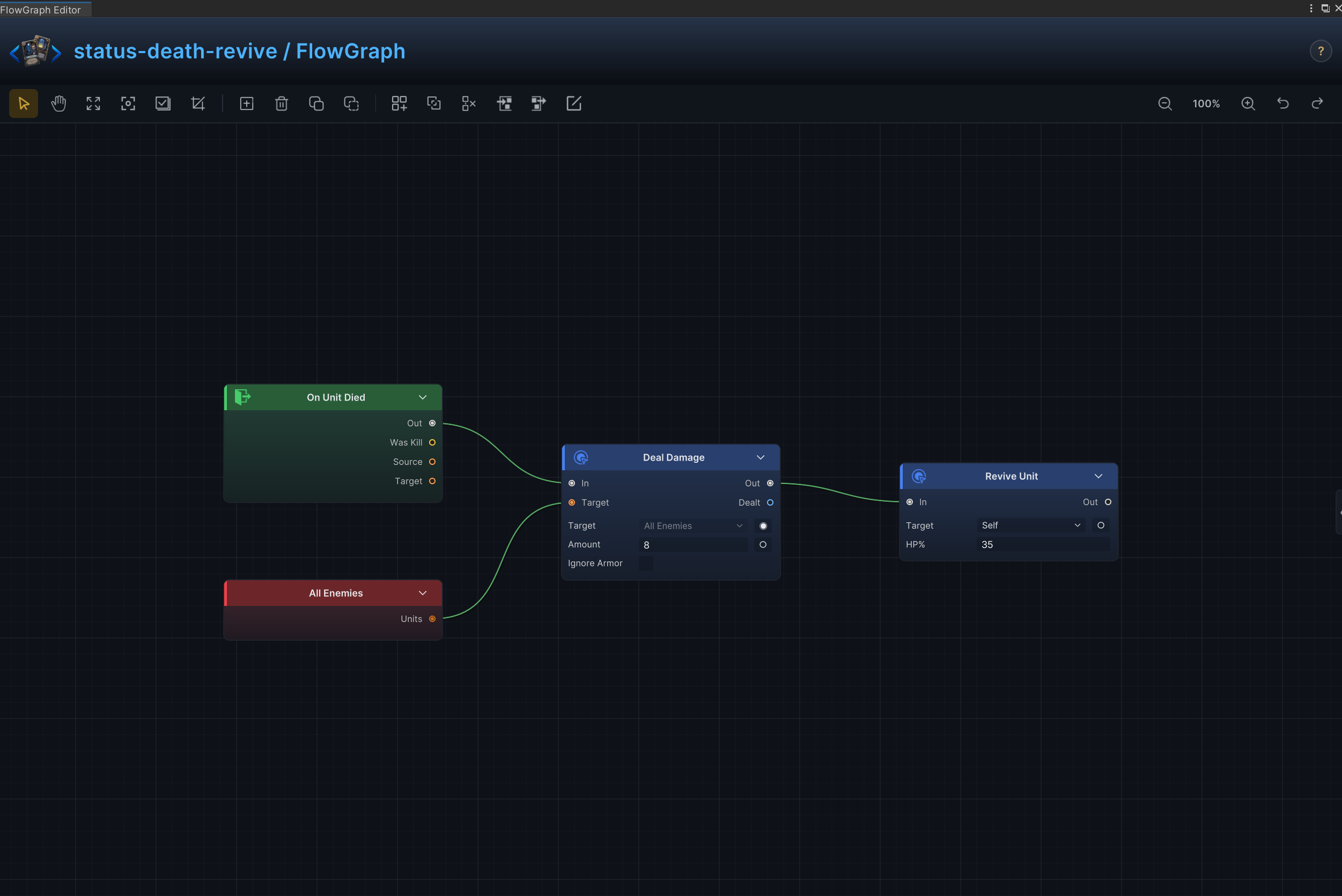 Death burst, revive, and rebirth FlowGraph