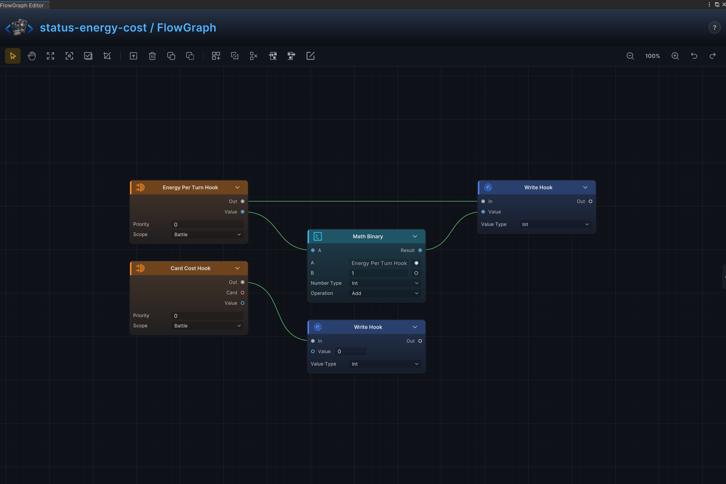 Energy per turn and global card-cost rules FlowGraph