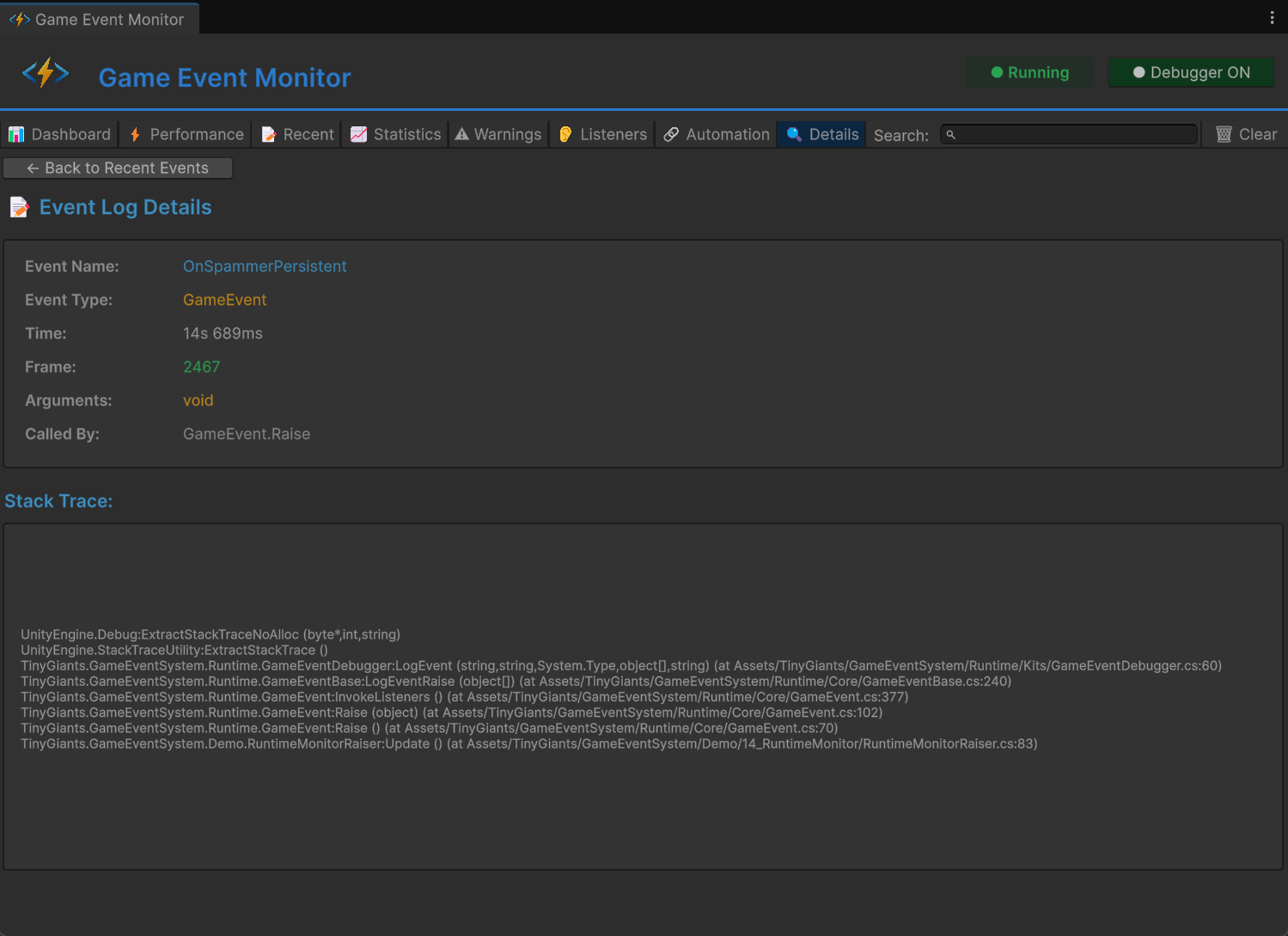 Details Tab - Log View