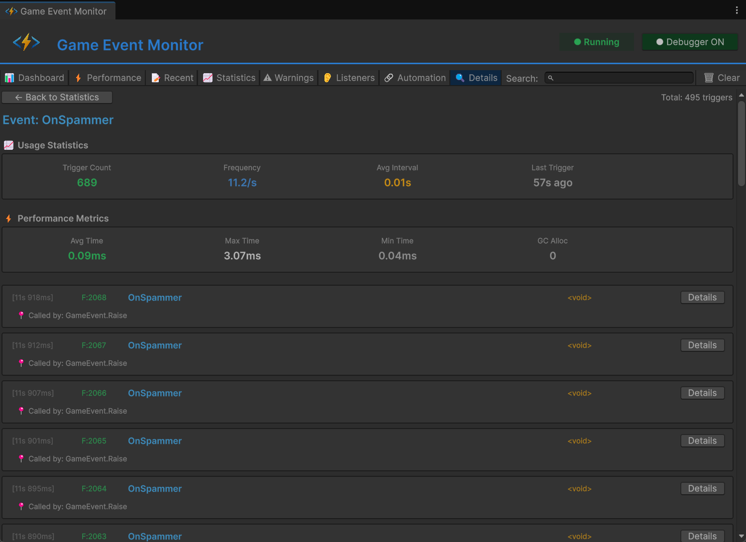 Details Tab - Statistics View