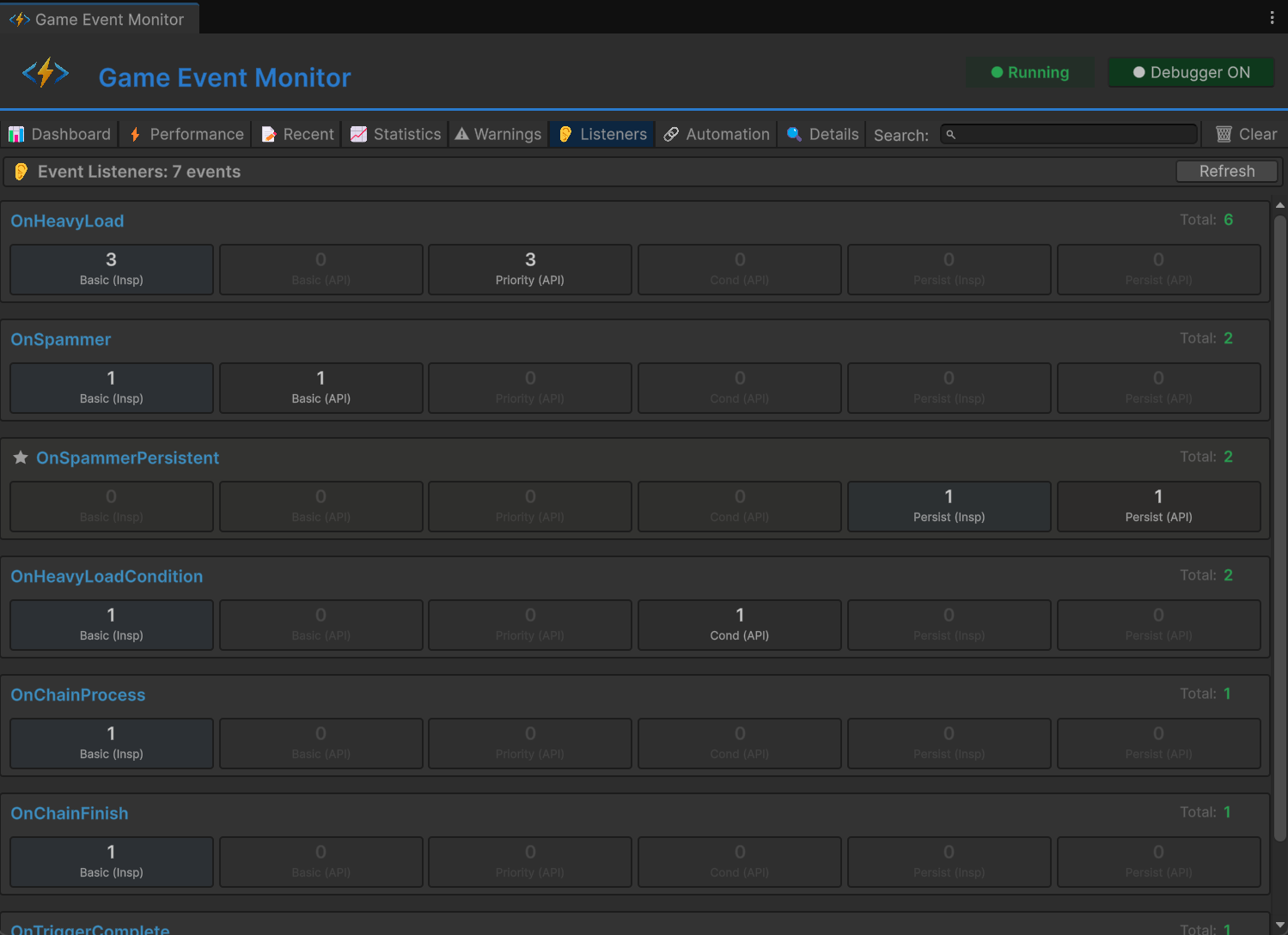 Listeners Tab - Running State