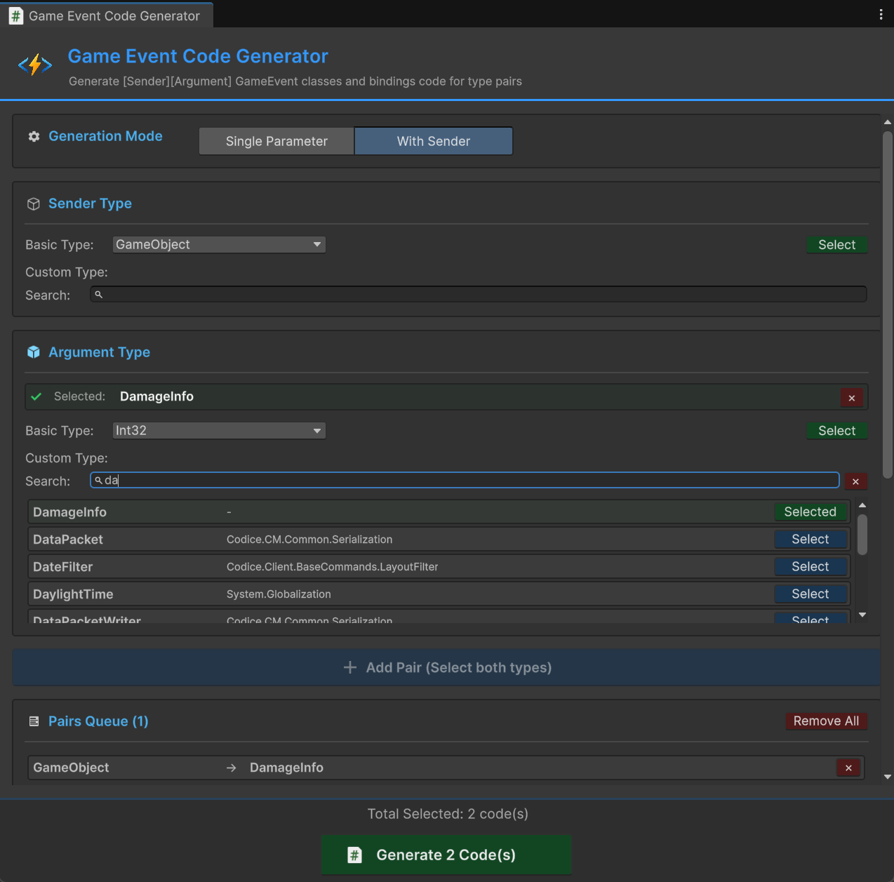 コードジェネレーター - 送信元付き