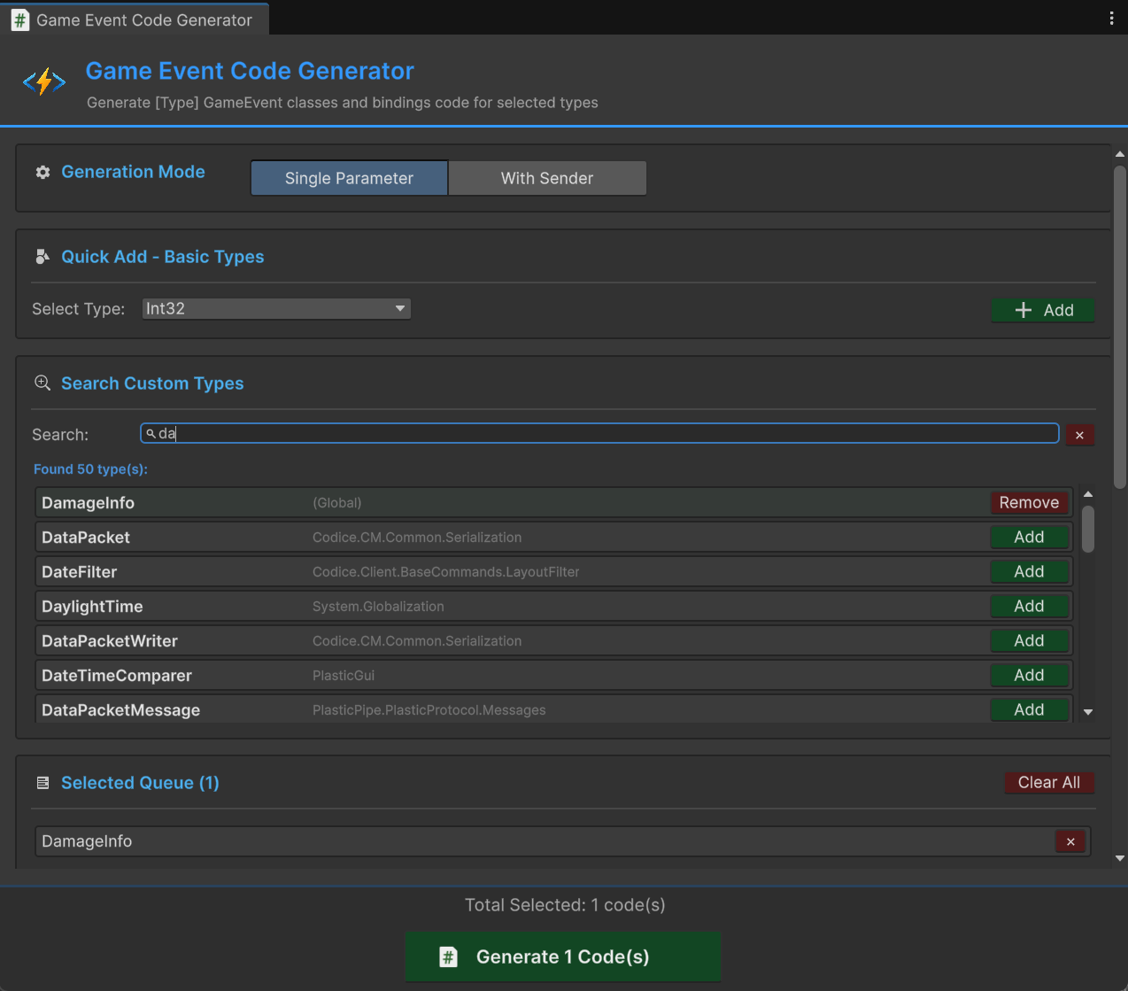 Code Generator - Single Parameter