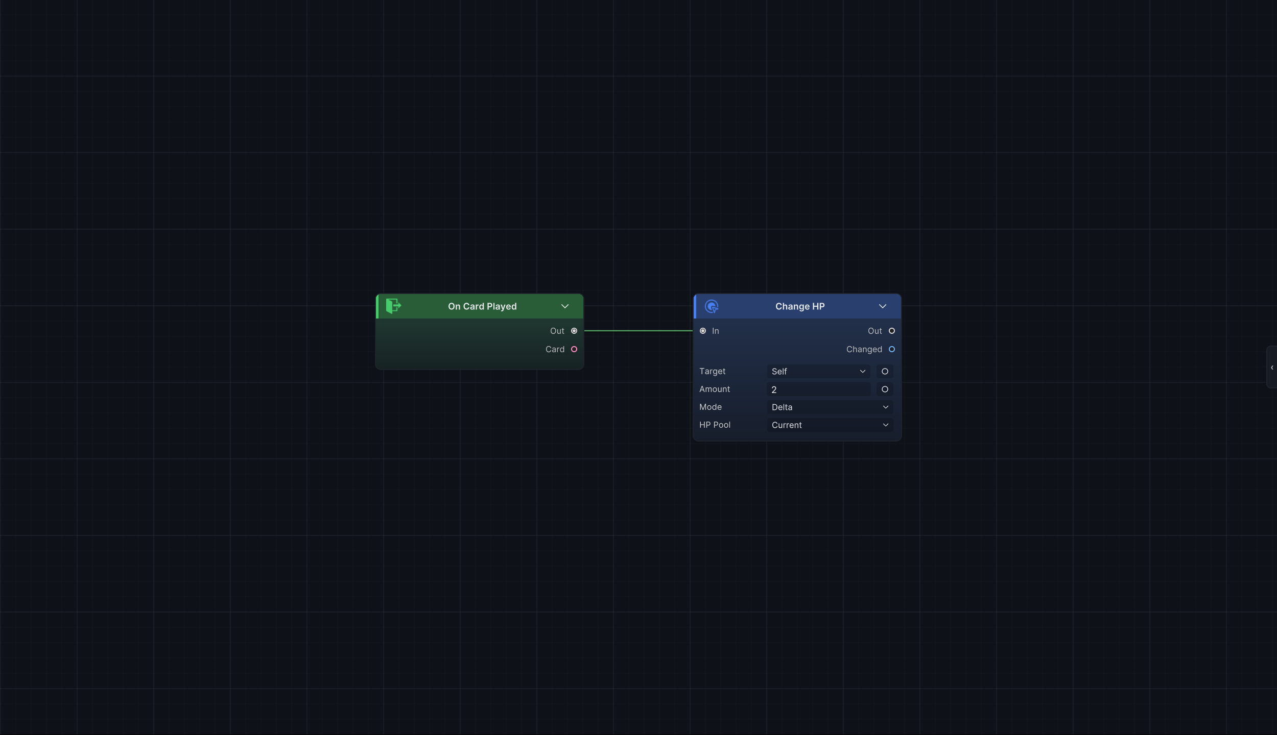 On Card Played 连接 Change HP 的固定自我治疗 FlowGraph
