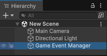 场景层级中的 Game Event Manager GameObject
